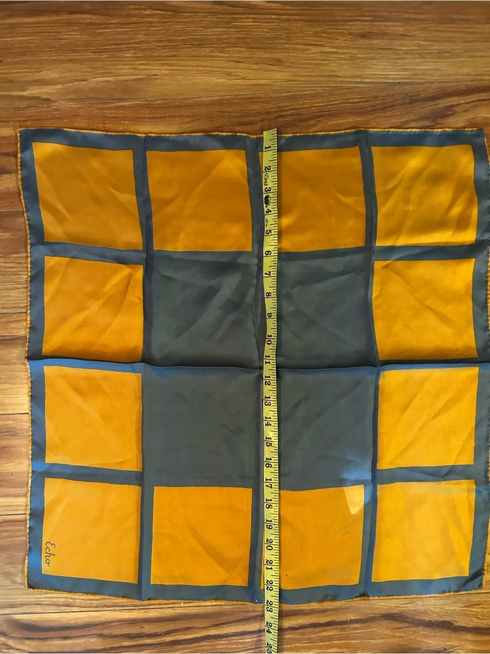 Echo vintage 100% silk accent scarf. Gold and grey
